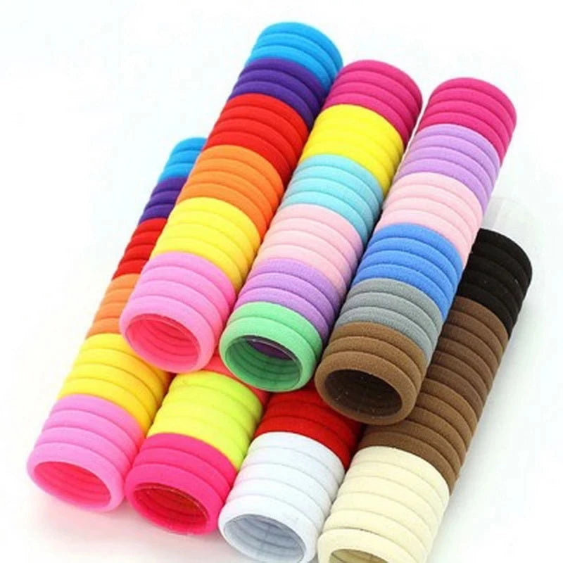 50Pcs /Set Girls 3Cm Colorful Hair Rubber Bands Baby Scrunchies Pack Elasitic Hair Ties for Kids White Hair Rings Gum Headband