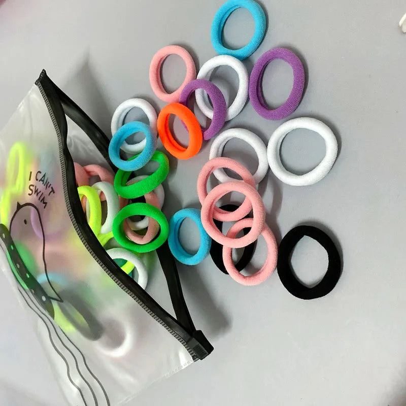 50Pcs /Set Girls 3Cm Colorful Hair Rubber Bands Baby Scrunchies Pack Elasitic Hair Ties for Kids White Hair Rings Gum Headband