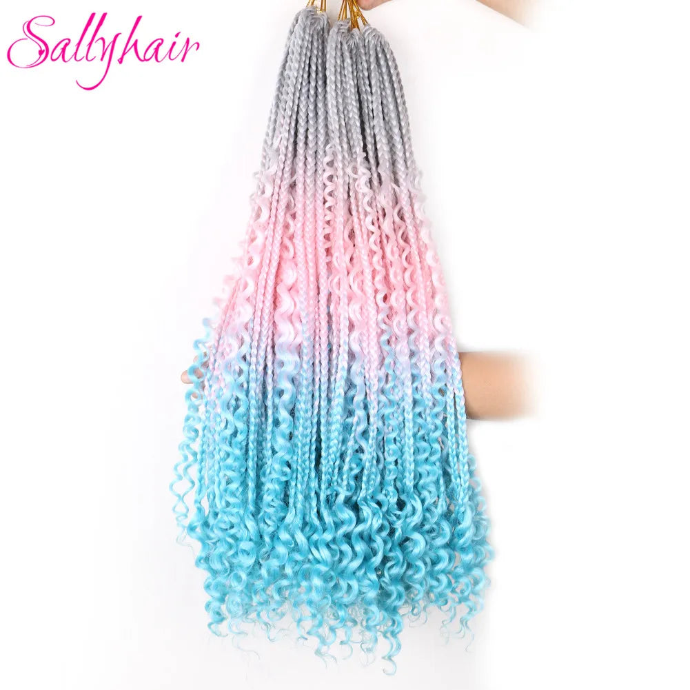 Goddess Box Braids Colorful Crochet Hair Synthetic Curly End Bohemian Box Braiding Hair Extensions Ombre Braiding Hair