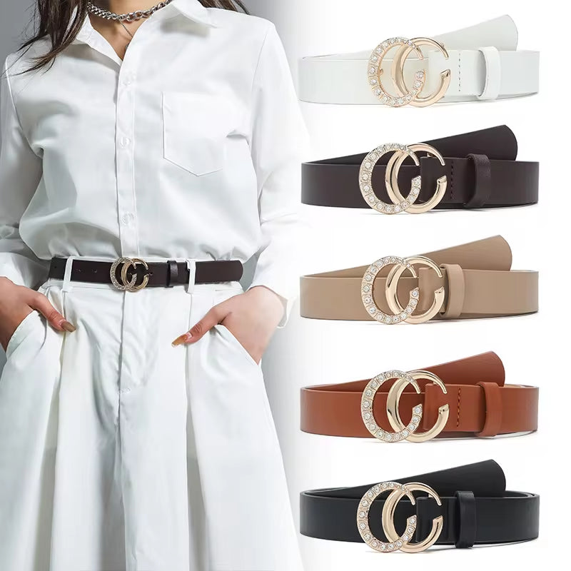 Women'S Leather Belt Accessory: Antique Silver Double C-Ring Buckle