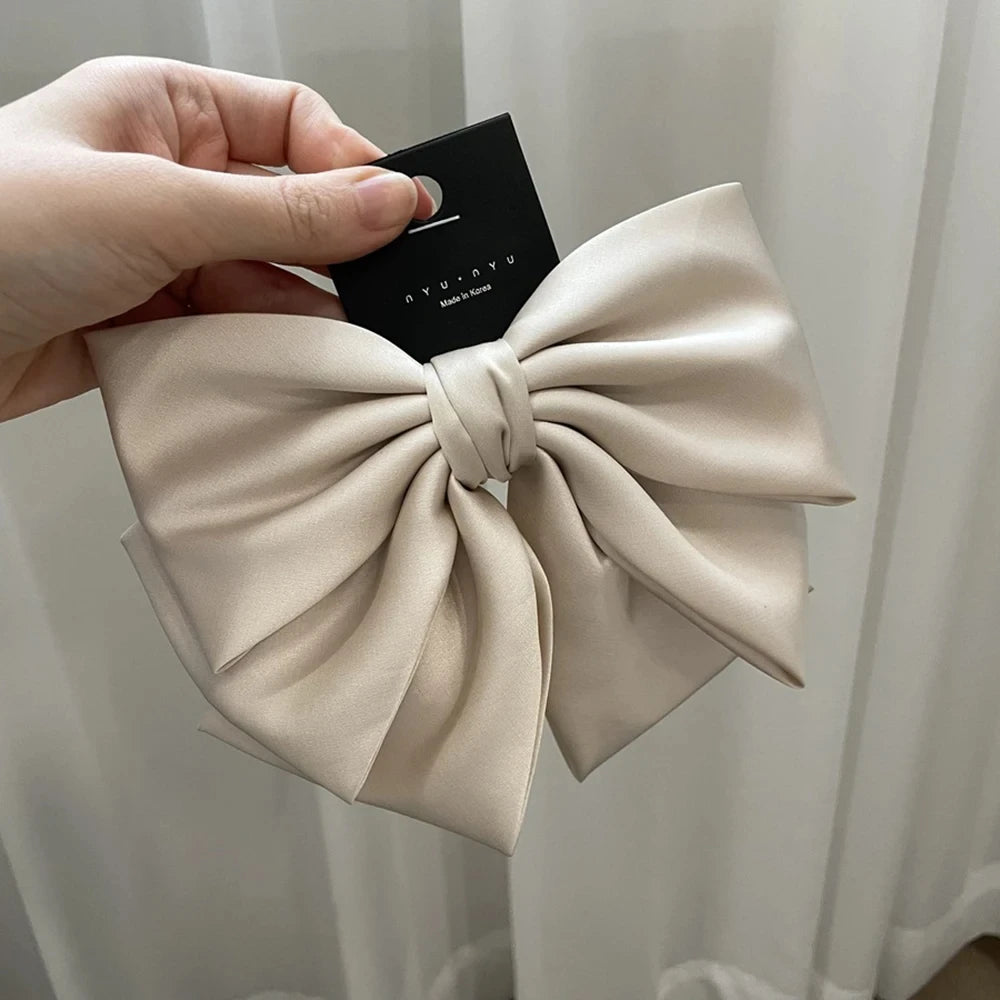 Female Satin Bow Hairpin Ponytail Clip Two-Layer Bowknot Ribbon Spring Clip Temperament Accessories Korean Fashion Elegant