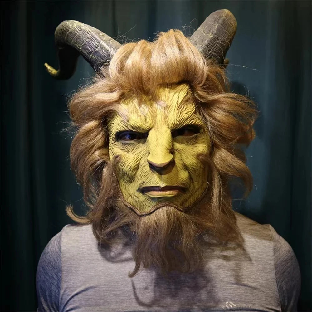 Beauty and Beast Realistic Latex Animal Mask Prince Halloween Horror Monster Adam Helmet Full Face Realistic Monster Latex Mask