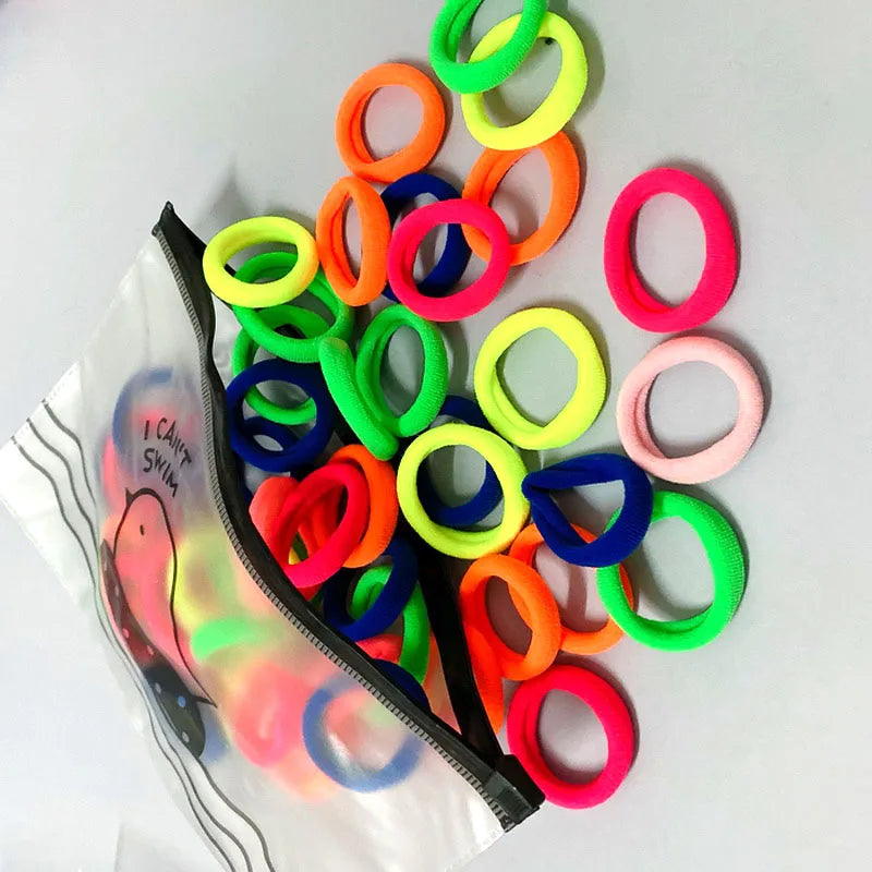 50Pcs /Set Girls 3Cm Colorful Hair Rubber Bands Baby Scrunchies Pack Elasitic Hair Ties for Kids White Hair Rings Gum Headband