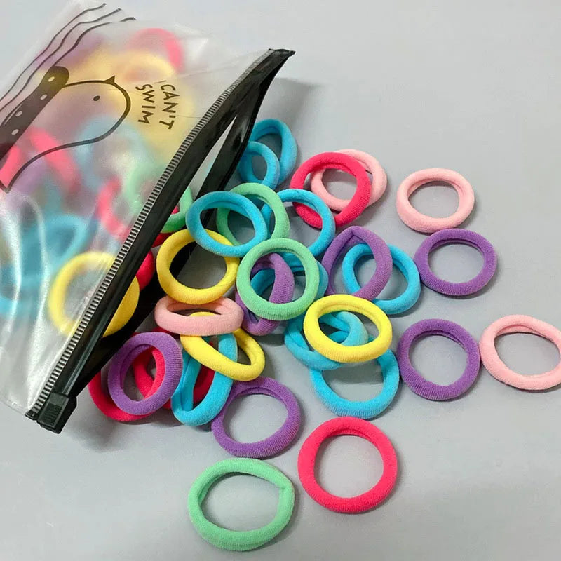 50Pcs /Set Girls 3Cm Colorful Hair Rubber Bands Baby Scrunchies Pack Elasitic Hair Ties for Kids White Hair Rings Gum Headband