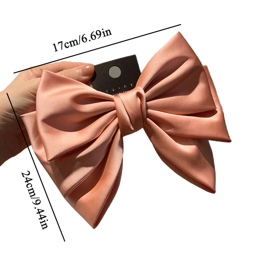 Female Satin Bow Hairpin Ponytail Clip Two-Layer Bowknot Ribbon Spring Clip Temperament Accessories Korean Fashion Elegant