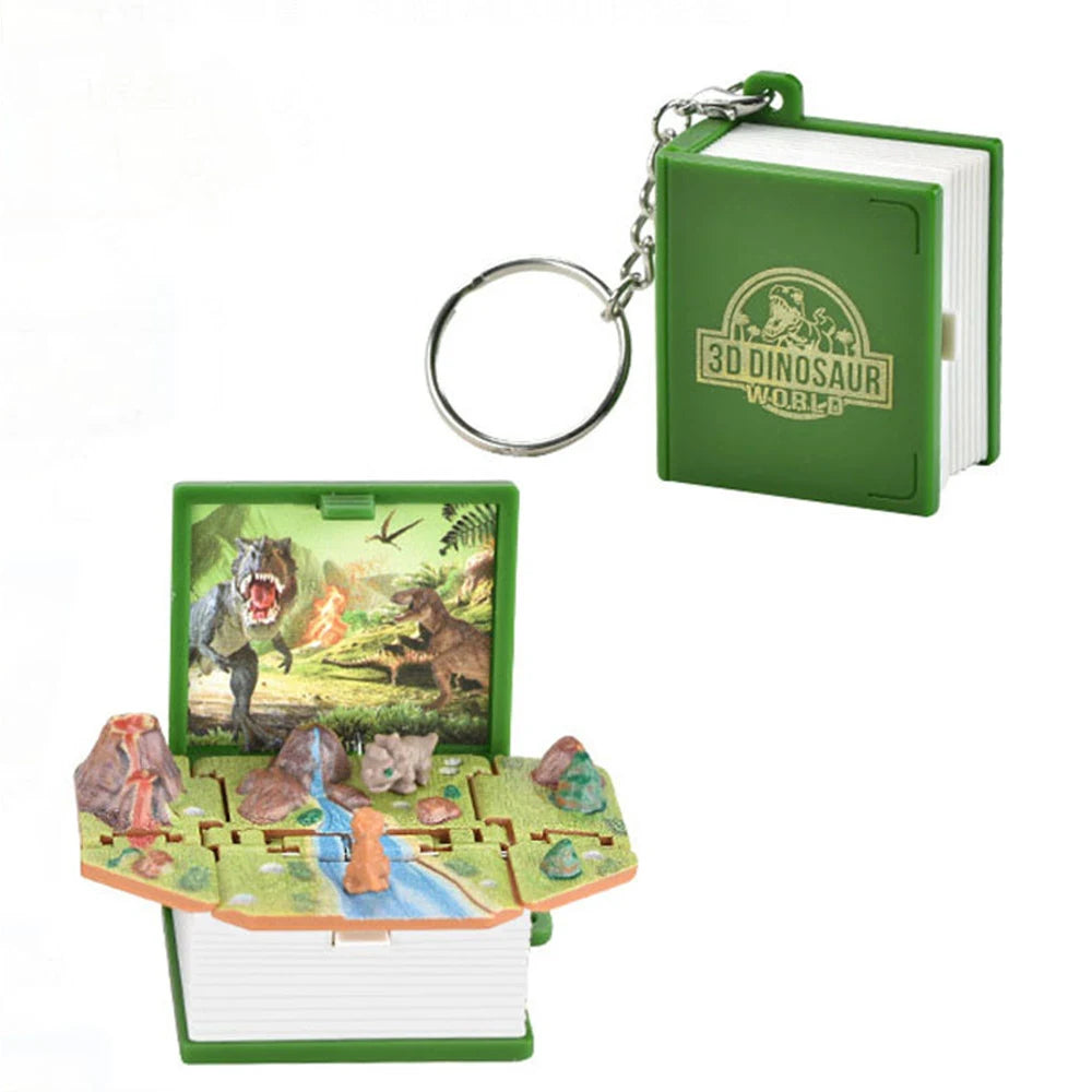 3D Mini Fold Book Keychain Children Kids Toy Birthday Gift Anxiety Stress Relief Dinosaur Castle Keyring Mini Key Chains