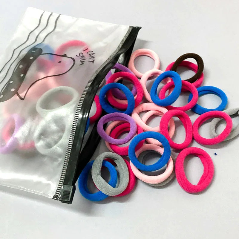 50Pcs /Set Girls 3Cm Colorful Hair Rubber Bands Baby Scrunchies Pack Elasitic Hair Ties for Kids White Hair Rings Gum Headband