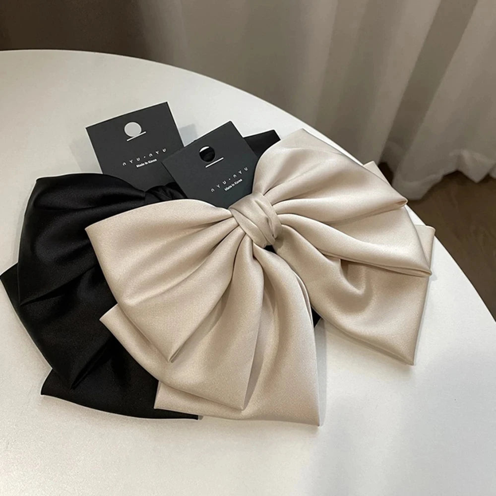 Female Satin Bow Hairpin Ponytail Clip Two-Layer Bowknot Ribbon Spring Clip Temperament Accessories Korean Fashion Elegant