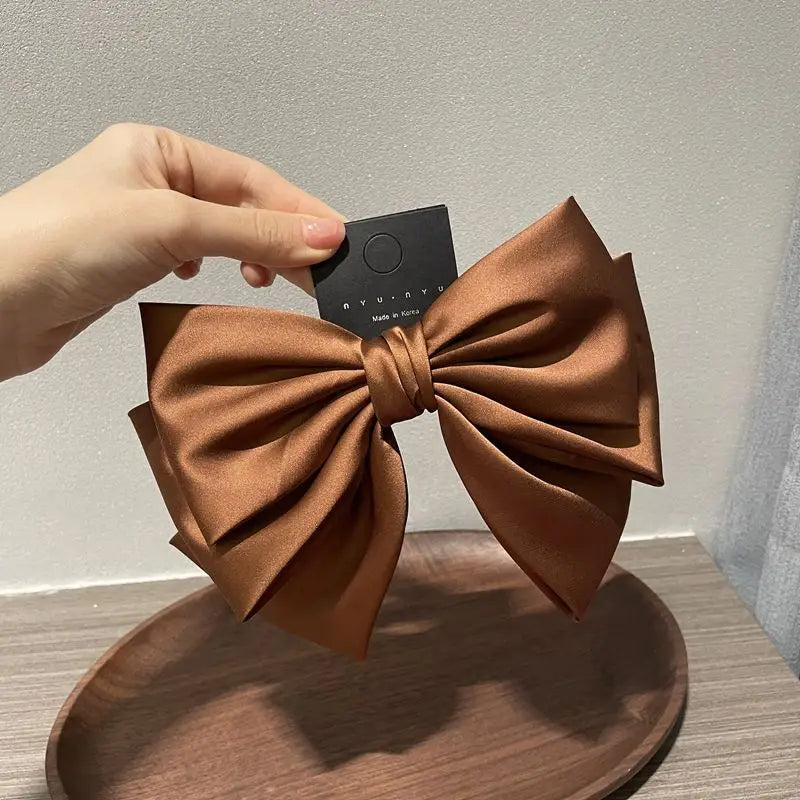 Female Satin Bow Hairpin Ponytail Clip Two-Layer Bowknot Ribbon Spring Clip Temperament Accessories Korean Fashion Elegant